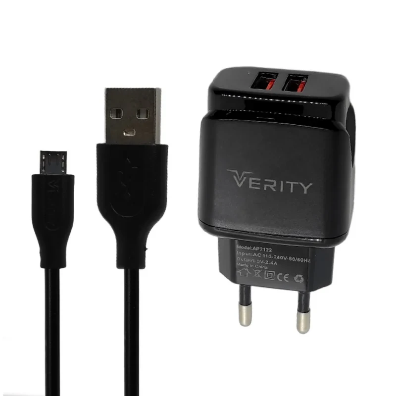 شارژر دیواری وریتی مدل EG-2122 به همراه کابل تبدیل microUSB