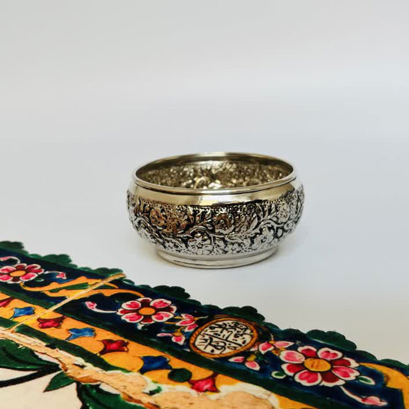 پیاله مسی طرح گرد قلم زنی کروم کد ZH419.2