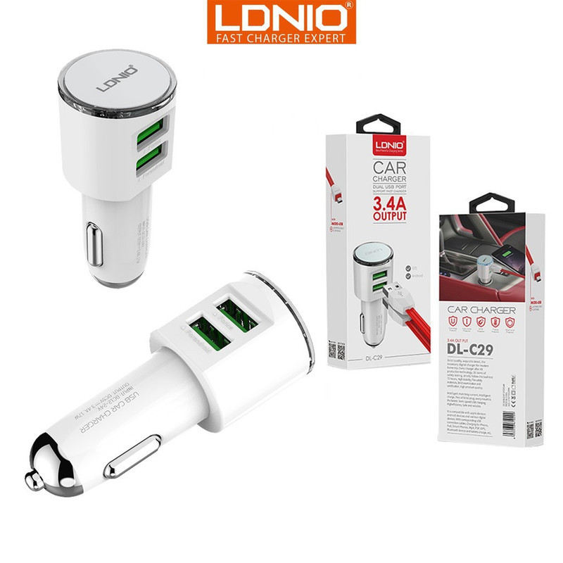شارژر فندکی الدینیو مدل DL-C29 به همراه کابل تبدیل microUSB