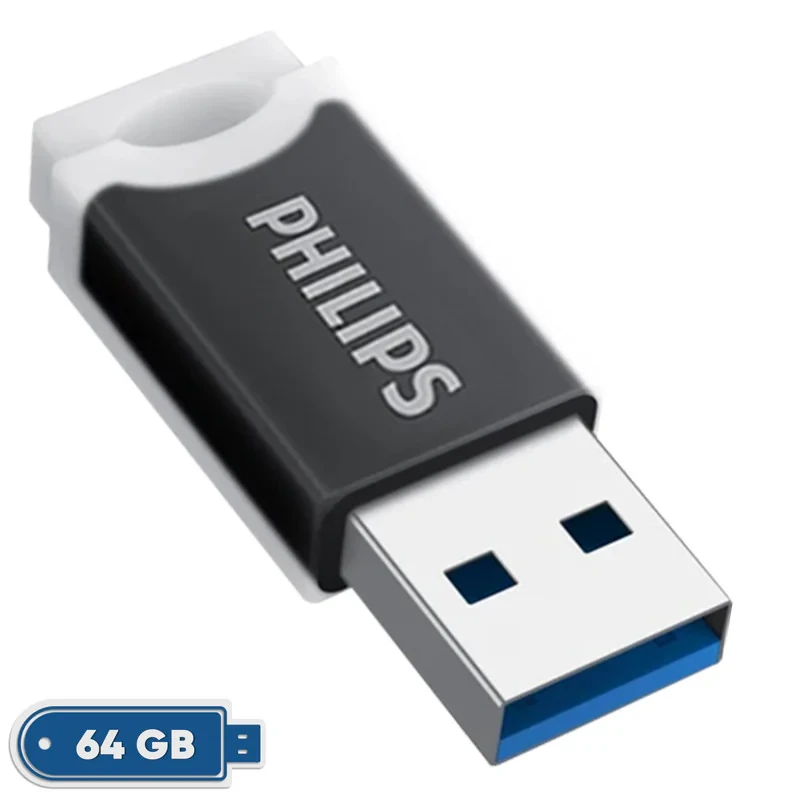 فلش مموری فیلیپس مدل FM10UA-B 3.2 ظرفیت 64 گیگابایت با رابط USB 3.2 Gen1، سرعت خواندن تا 130 مگابایت بر ثانیه، سازگار با ویندوز، مک و لینوکس، طراحی درپوش‌دار و مقاوم در برابر خش و اثر انگشت
