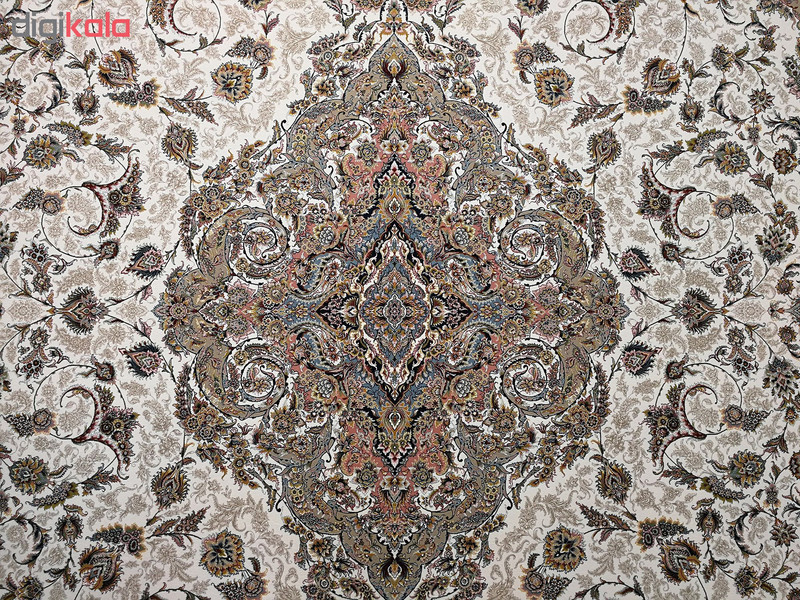 فرش ماشینی زمرد مشهد طرح 45001 زمینه کرم صورتی
