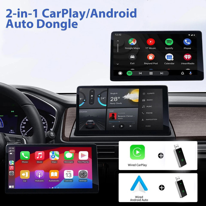 کارپلی و اندروید اتو مدل Wireless P7794 CarplayAndroid Auto به همراه مبدل USB به USB-C
