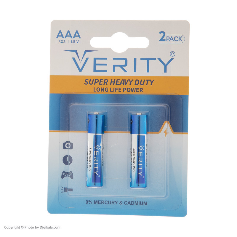 باتری نیم قلمی وریتی مدل R03-S Super Heavy Duty بسته دو عددی