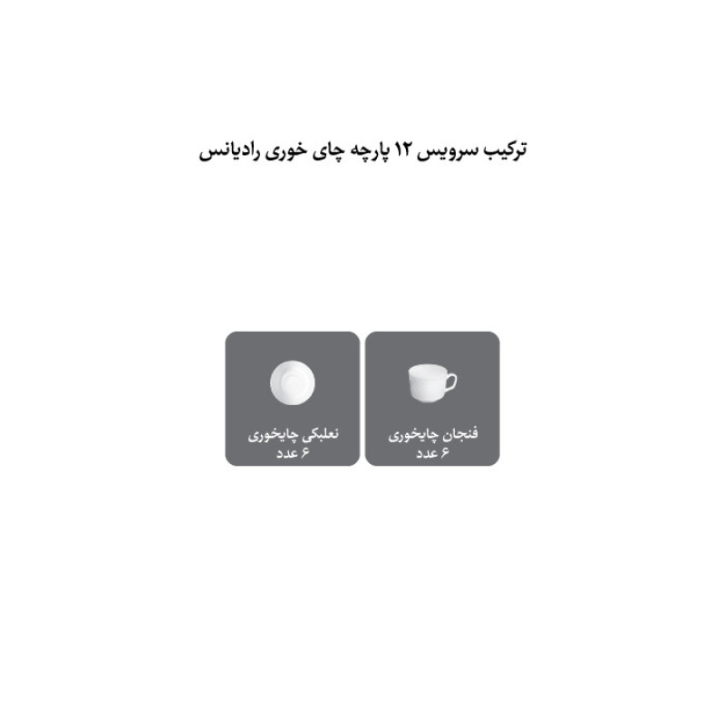 ست فنجان و نعلبکی 12 پارچه 6 نفره چینی زرین ایران مدل چای خوری رادیانس 8 سمن درجه عالی