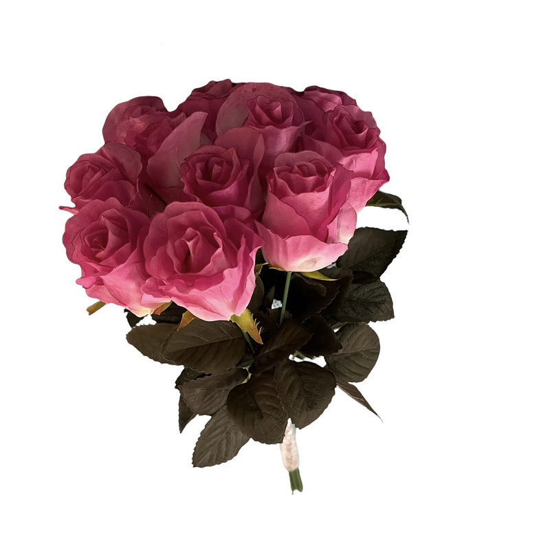 دسته گل رز مصنوعی پارچه‌ای 11 شاخه طول 45 سانتی‌متر با قابلیت شستشو و خم شدن مناسب گلدان‌های بزرگ و کوچک