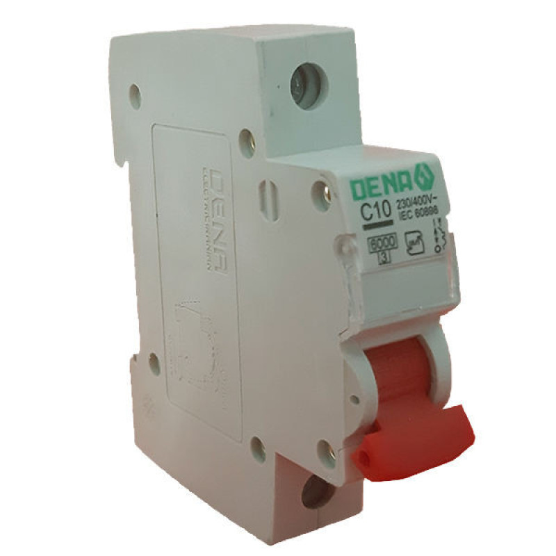 فیوز مینیاتوری تک فاز 10 آمپر دنا الکتریک ایرانیان مدل C10-6KA بسته 3 عددی