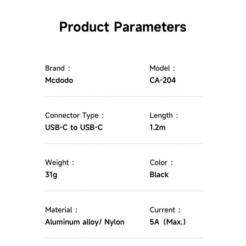 کابل USB-C مک دودو مدل CA-204 طول 1.2 متر
