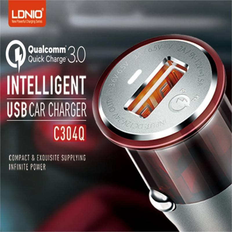شارژر فندکی الدینیو مدل C304Q به همراه کابل تبدیل USB-C