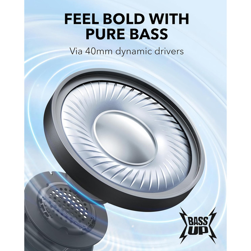 هدفون بلوتوثی انکر مدل Soundcore H30i بدون قابلیت نویز کنسلینگ، درگاه شارژ USB Type-C، دارای میکروفون داخلی با کیفیت بالا، مجهز به فناوری BassUp، مقاومت در برابر رطوبت و عرق