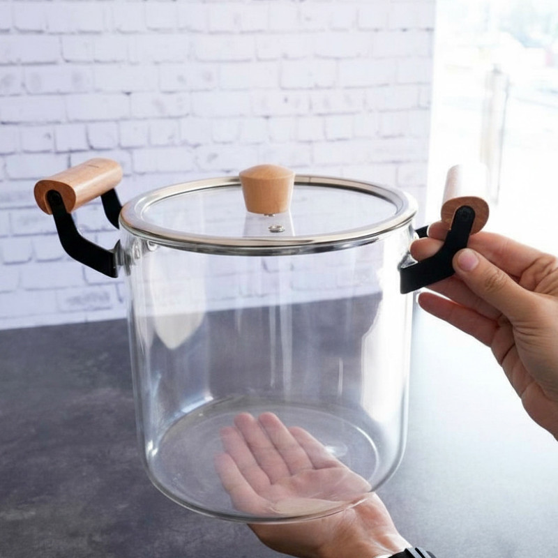 قابلمه پیرکس مدل شعله مستقیم دسته بامبو کد 5.5L سایز 20