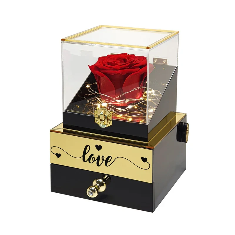گل رز جاودان مدل گنجینه موزیکال طرح LOVE کد M01