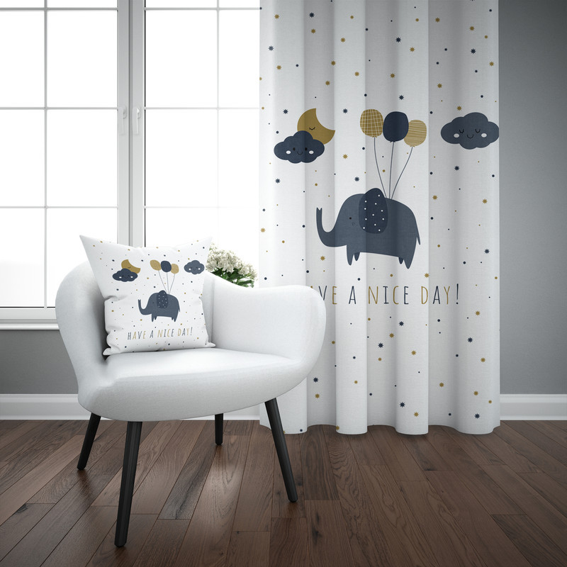 پرده مدل اتاق کودک طرح پسرانه فیل پرنده سایز 140x280 سانتی متر
