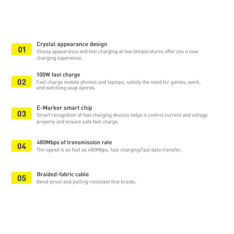 کابل USB-C باسئوس مدل Crystal Shine 100W طول 1.2 متر