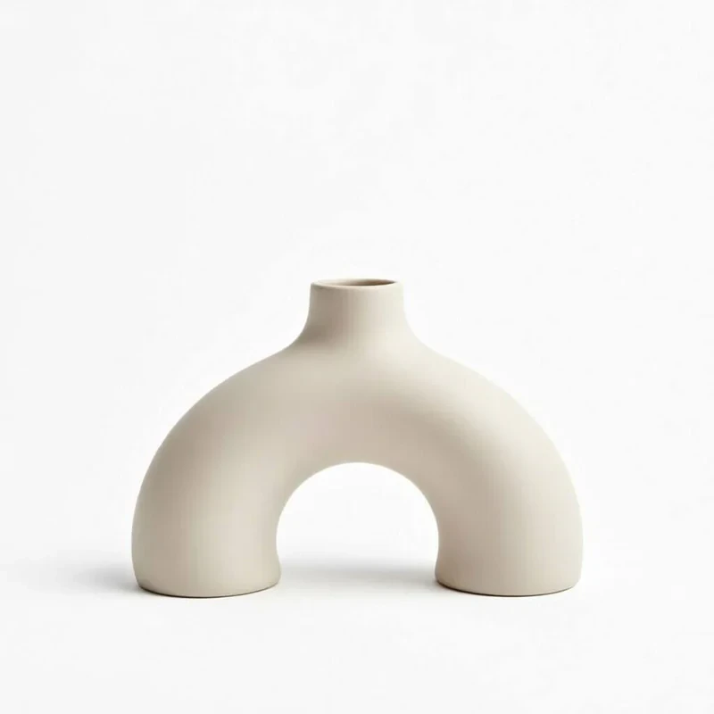 گلدان دکوری سفالی رومیزی با فرم کروی مناسب گل‌های خشک و تزئینی مدل nim donut کد d1 با ابعاد 18x20x18 سانتی‌متر و وزن 200 گرم