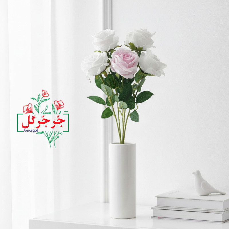 گل مصنوعی جُرجُرگل مدل شاخه رز مینیاتور بسته 3 عددی