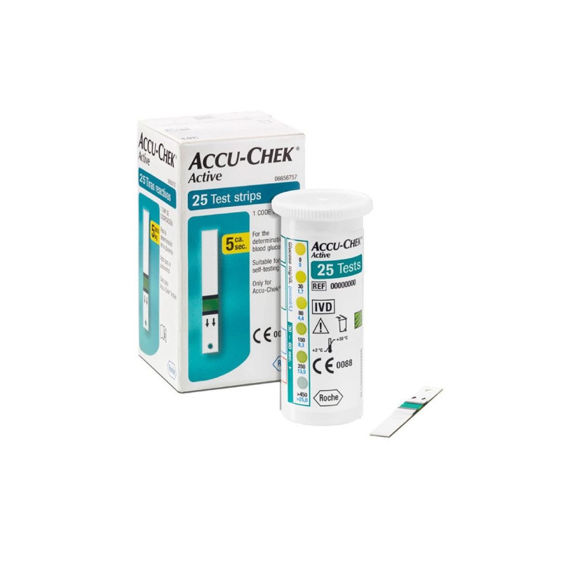 نوار تست قند خون اکیو چک مدل اکتیو  سازگار با دستگاه Accu check active بسته 25 عددی