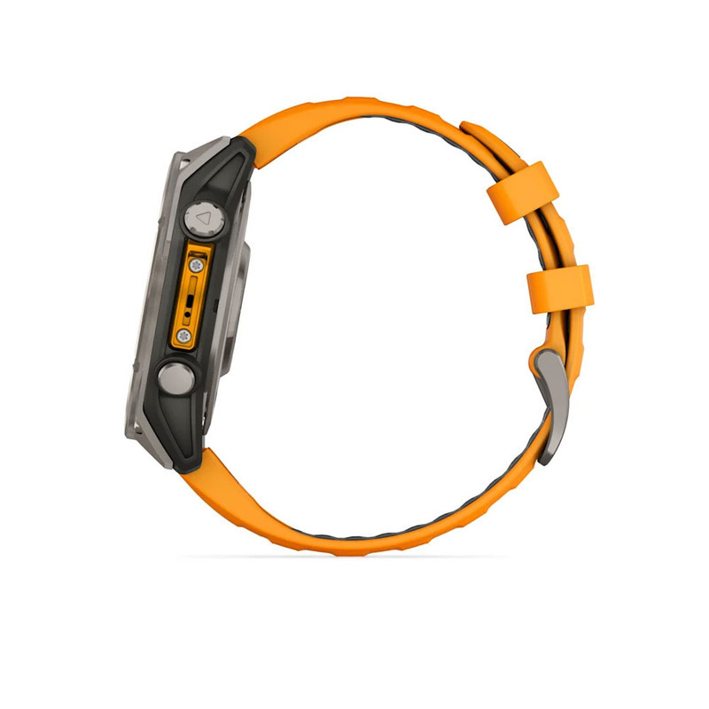ساعت هوشمند گارمین مدل Fenix 8 - 47mm دارای قابلیت های صفحه نمایش لمسی، کنترل موسیقی، کنترل سطح اکسیژن خون، ضد آب، بند سیلیکون