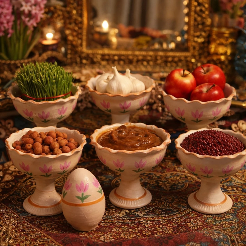 مجموعه ظروف هفت سین 7 پارچه مدل گل