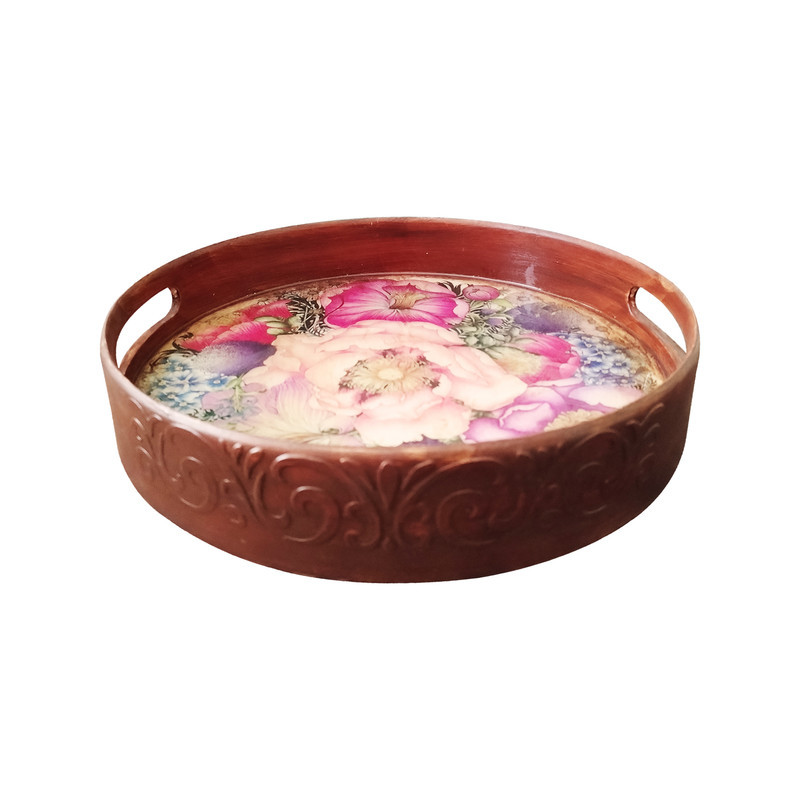 سینی دسته دار مدل باغ گلها سایز 29*29 سانتی متر