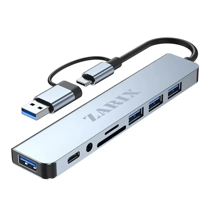 هاب 8 پورت USB 3.0USB-C زاریکس مدل Z8 Pro