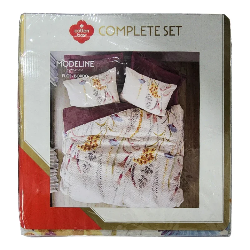 سرویس روتختی دو نفره 4 تکه کاتن باکس مدل Complete Set Mode Line Flos Bordo C.K
