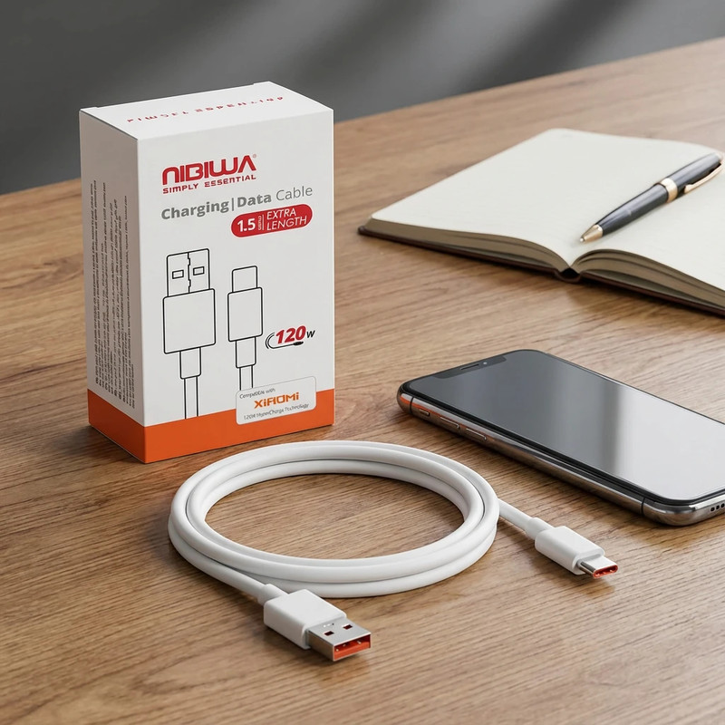 کابل تبدیل USB به USB-C نیبیوا مدل Fast Charge 120W طول 1.5 متر