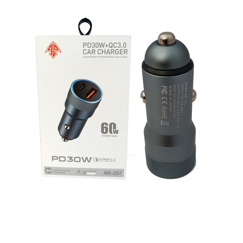 شارژر فندکی 60 وات 2 پورت مدل AK-257 فست شارژ