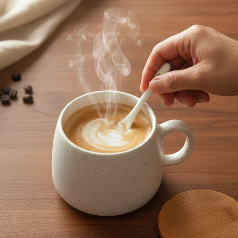ماگ طرح درب دار مدل zizo به همراه قاشق