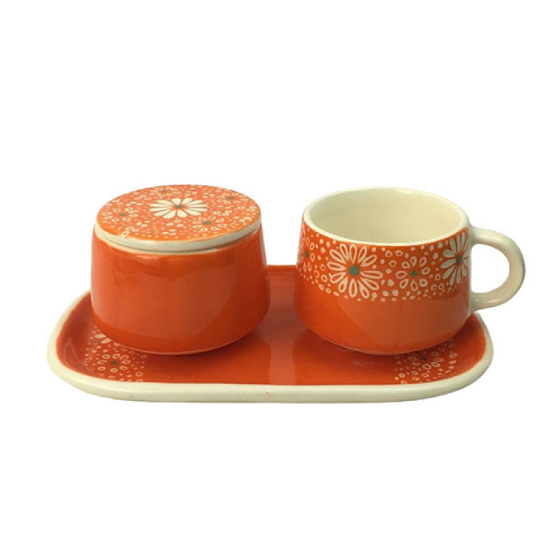 سرویس چای خوری 3 پارچه مناسب برای یک نفر مدل بابونه کد 03