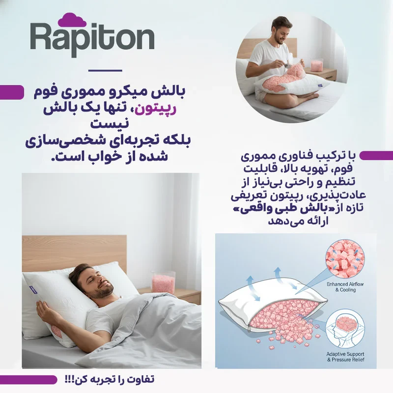 بالش رپیتون مدل میکرو مموری‌ فوم کد S55 سایز 38*55 سانتی متر