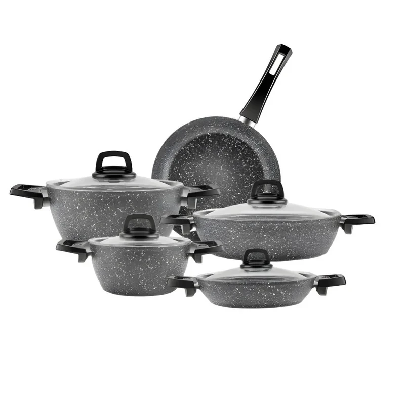 سرویس قابلمه وتابه بیوگرانیتی 9 پارچه کاراجا مدل Biogranit Grey Stone