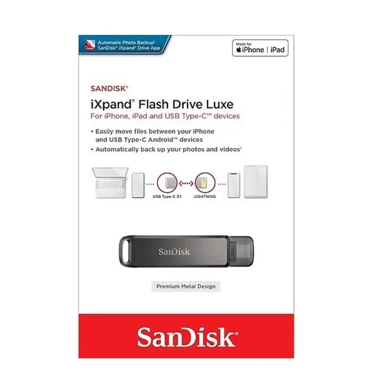فلش مموری لایتنینگ و USB3.1 سن دیسک مدل IXPAND LUXE ظرفیت 64 گیگابایت