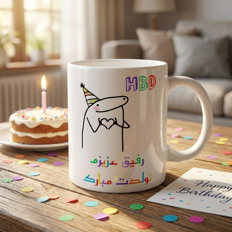 ماگ ناریکو طرح تولدت مبارک رفیق کد a055
