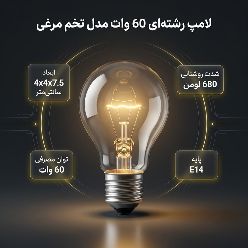 لامپ 60 وات مدل تخم مرغی  رشته ای پایه E14