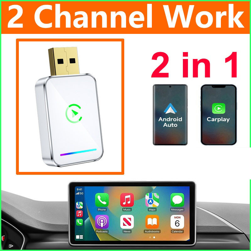 کارپلی و اندروید اتو مدل Wireless CarPlayAndroid Auto Q1JS به همراه مبدل USB به USB-C