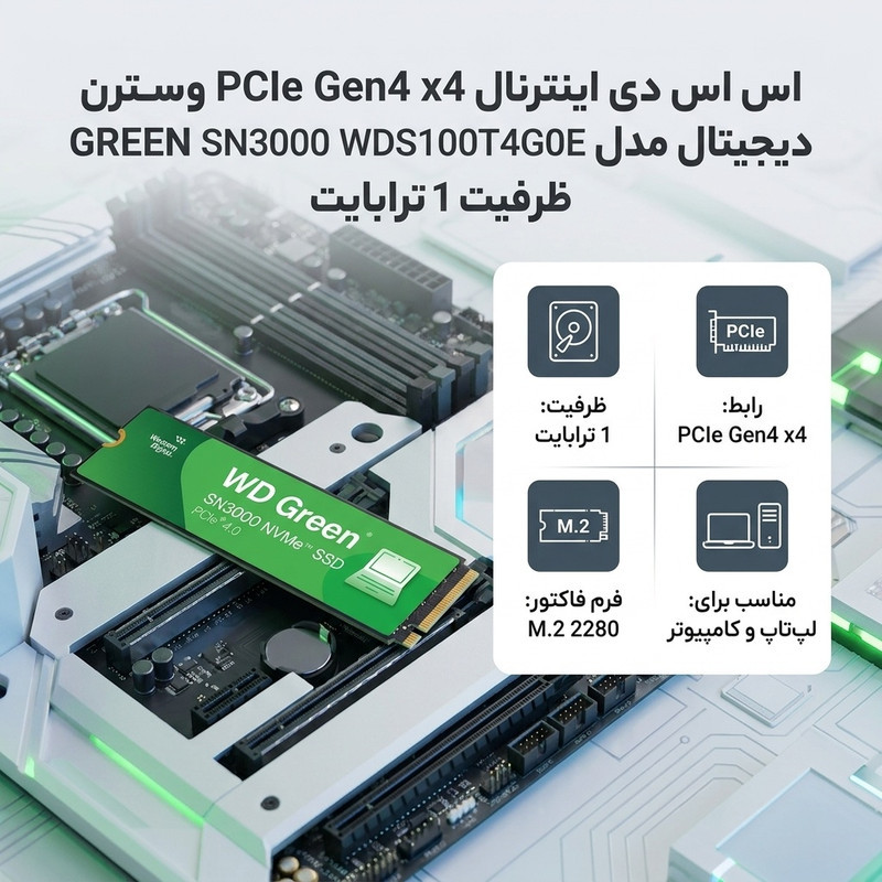 اس اس دی اینترنال PCIe Gen4 x4 وسترن دیجیتال مدل  GREEN SN3000 WDS100T4GOE ظرفیت 1 ترابایت