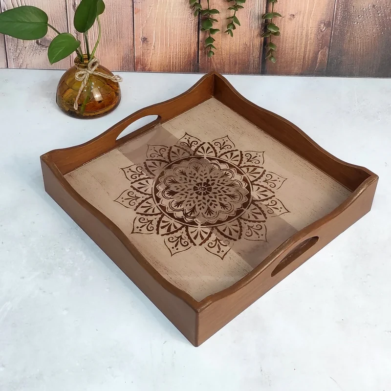 سینی چوبی رزینی طرح هزارنقش