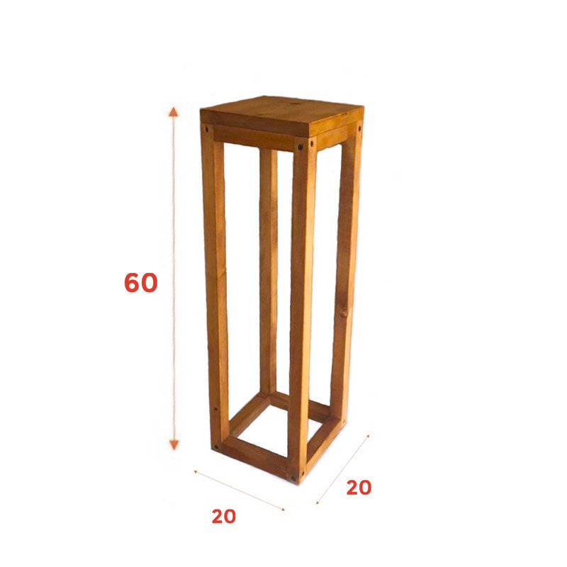 استند گلدان چوب روسی مدل M1410 با پایه 3x3 و صفحه یک‌تکه 20x20، ارتفاع 60 سانتی‌متر و وزن 1000 گرم