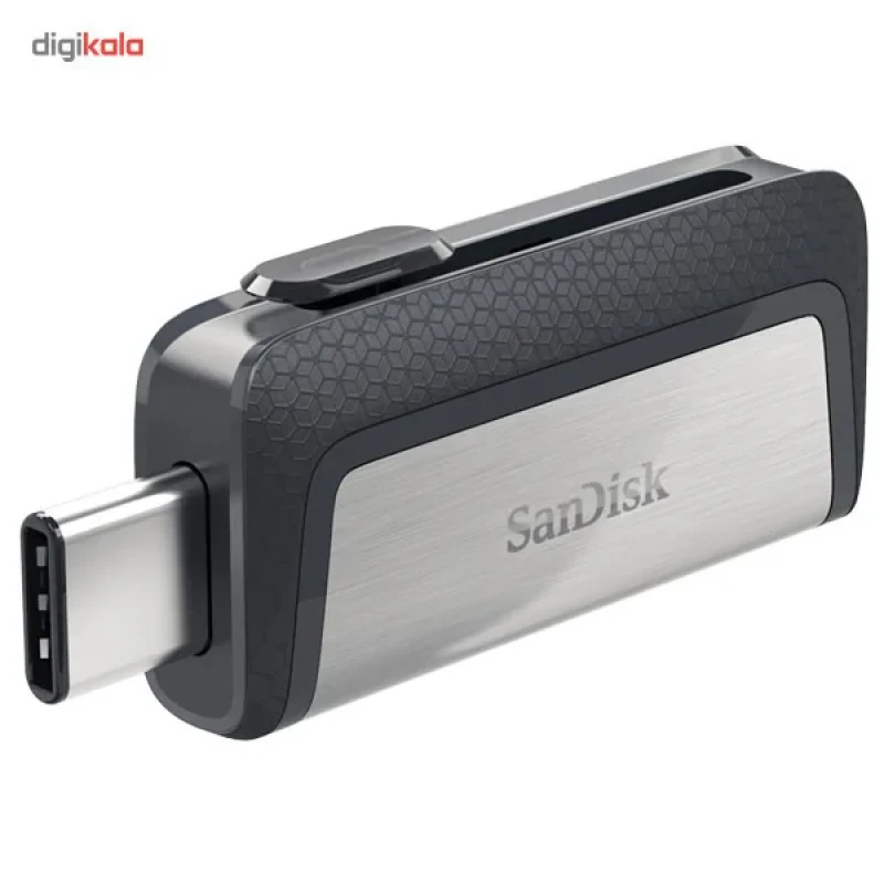 فلش‌مموری سن‌دیسک مدل Ultra Dual Drive USB Type-C ظرفیت 32 گیگابایت با دو درگاه USB3.1 و USB Type-C، سرعت انتقال تا 130 مگابایت بر ثانیه، قابلیت اتصال به گوشی و تبلت، طراحی جمع‌وجور و بدنه ترکیبی فلز و پلاستیک