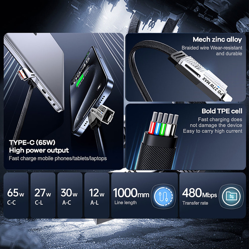 کابل تبدیل USB-C  USB به USB-C  لایتنینگ ریمکس مدل RC-C189  طول 1 متر