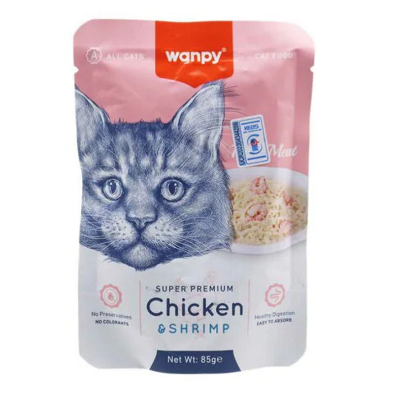 پوچ گربه ونپی مدل مرغ و میگو وزن 85 گرم