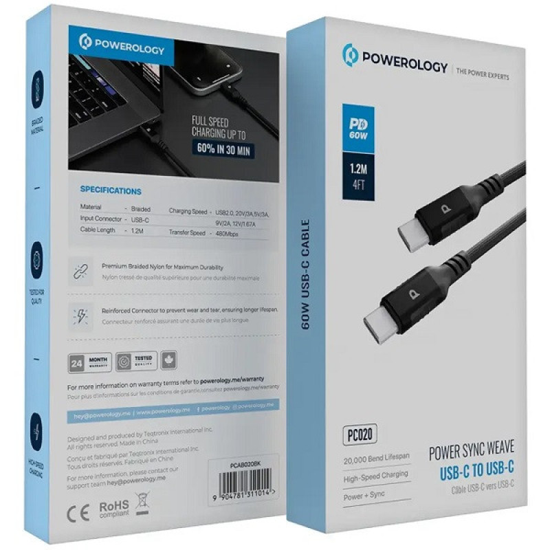 کابل تبدیل USB-C پاورولوژی مدل PC020 طول ۱.۲ متر
