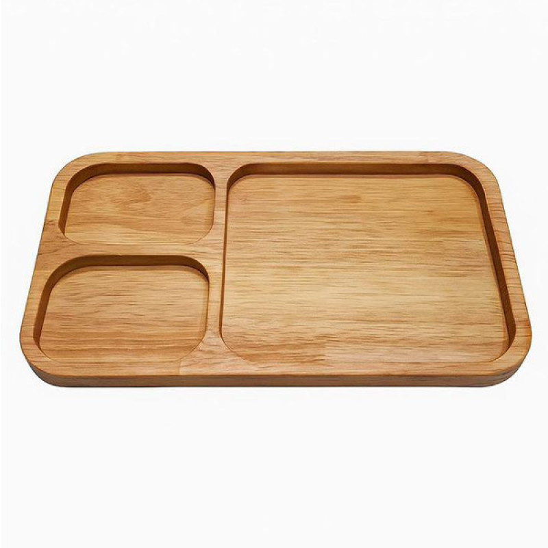 سینی چوبی ضدآب مربعی با جای لیوان، مناسب پذیرایی و کافه، ابعاد 35×22×18 میلی‌متر و وزن 300 گرم، شستشو با دست