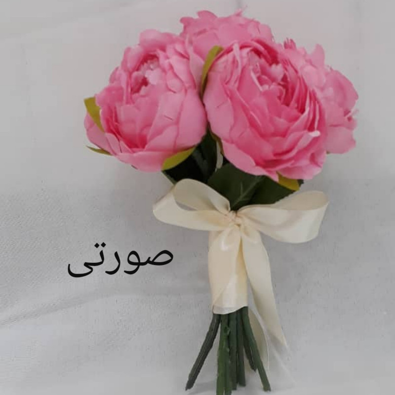 دسته گل مصنوعی مدل پیونی توپی PA_2314 پارچه‌ای با 7 گل، قابل شستشو، آهار ثابت، همراه برگ جداشونده، ابعاد 20×20×30 سانتی‌متر، وزن 600 گرم