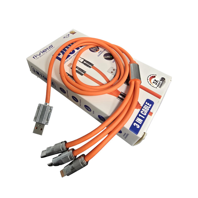 كابل تبدیل USB به لايتنينگ micro USBUSB-C ریویرا مدل توربو شارژ طول 1 متر