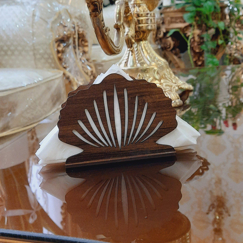 جای دستمال کاغذی چوبی تیکما مدل صدفی کد KIT D5C بسته 2 عددی