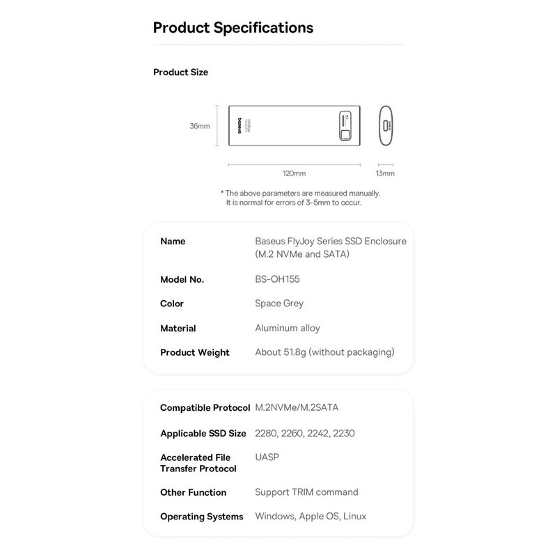 باکس هارد M.2NVME بیسوس مدل  FlyJoy Series BS-OH155
