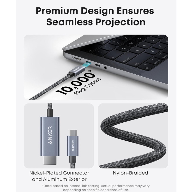 کابل تبدیل USB-C به HDMI انکر مدل Nano A87E0 طول 1.8 متر