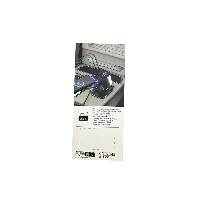شارژر فندکی 60 وات مدل super60 به همراه کابل لایتنینگ  USB-C