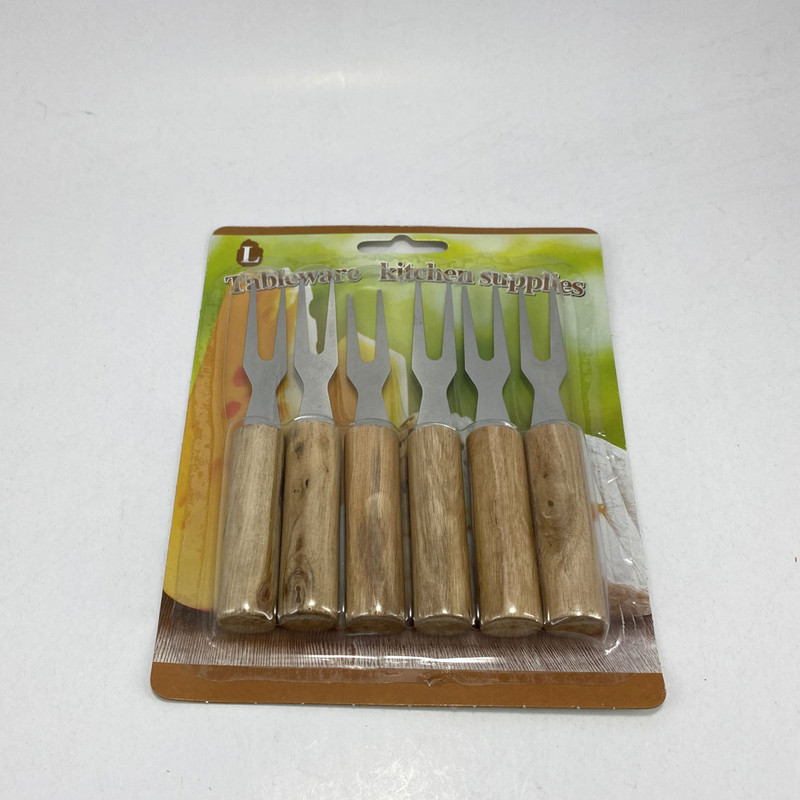 چنگال زیتون خوری مدل دسته چوبی بسته 6 عددی